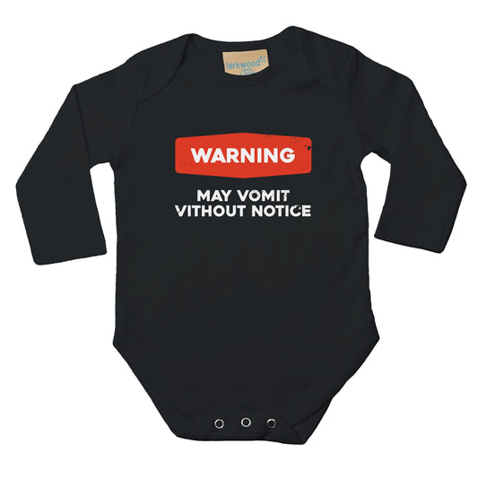 Warning, May Vomit Without Notice - Classic Baby Long Sleeve Bodysuit Black - Bleak Shirt